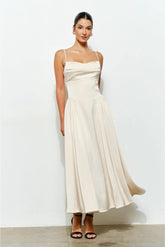 Jessie Satin A-Line Midi Dress - Ivory