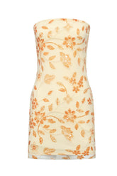 Yellow Strapless Beaded Tight Mini Dress