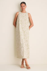 Celadon Scroll Embroidered Portia Dress