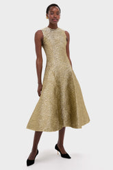 Gold Metallic Seersucker Mara Midi Dress