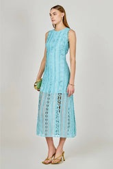 Arial Summer Lace Midi Dress - Aqua Blue
