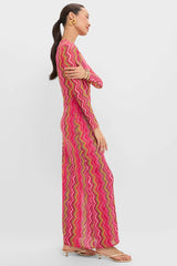Electric Wave Pink Scarlet Maxi Dress