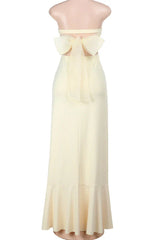 Strapless Yellow Frill Slit Long Dress