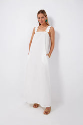 Off White Bubble Long Dress with Straps