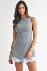 Robbie Sleeveless Contrast Stripe Pleated Hem Mini Dress