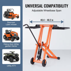500 LBS Hydraulic Lawn Mower Lift | Adjustable Universal Lawn Lifter, Solid Carbon Steel Construction for Riding Tractors, Zero-Turn Mowers & Utility ATVs, Orange