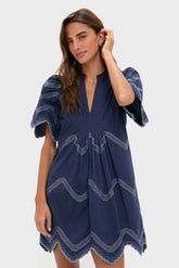 Navy Embroidered Weston Mini Dress