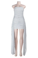 White Polka-dot Tight Dress with Knot Front