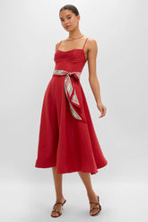 Red Rebellion Tuck Midi Dress