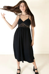 Black Crochet Waist Maxi Dress