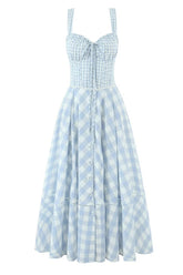 Light Blue Check Pattern A-line Dress
