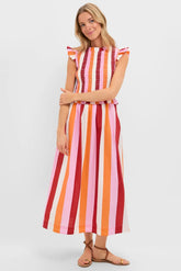 Orange, Pink & Crimson Stripe Smocked Sully Dress