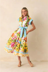 Sorrento Gardens Duo Printed Belted Midi Dress