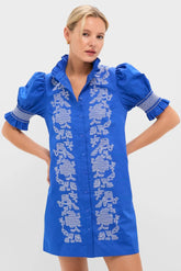 Royal Blue with White Embroidery Lou Lou Mini Dress