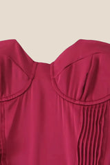 Strapless Burgundy Pleated A-line Midi Dress