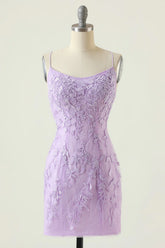 Lavender Lace Straps Tight Mini Dress