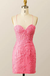 Hot Pink Lace Bodycon Mini Dress