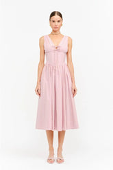 Darlene Polka Dot Linen Midi Dress - Pink