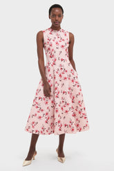 Red Summer Lillies on Pink Mara Midi Dress