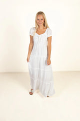White Lace Up Milkmaid Maxi Dress