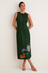 Verdant Green Crepe Embroidered Nell Dress
