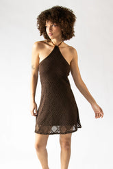 Diamond Pointelle Beaded Halter Mini Dress