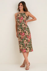 Olive Ornate Floral Eleonore Dress