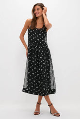 Black Embroidered Mariella Midi Dress