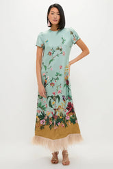 Zooflora Panel Swing Dress with Feathers