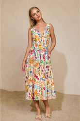 Santorini Plunging Corset Bodice Midi Dress