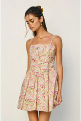 Destiny Floral Ladder Lace Pleated Flared Mini Dress