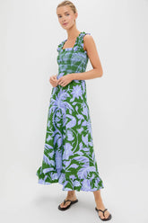 Tropical Swing Green Sleeveless Midi Dress