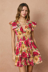 Lolita Ruffled Floral Mini Dress - Fuchsia