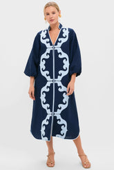 Navy & Baby Blue Embroidered Teresa Caftan