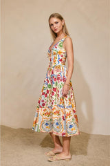 Santorini Plunging Corset Bodice Midi Dress