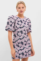Pink & Navy Floral Jacquard Minetta Mini Dress