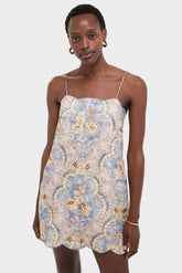 Damask Denim Daylight Scallop Mini Dress