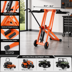 500 LBS Hydraulic Lawn Mower Lift | Adjustable Universal Lawn Lifter, Solid Carbon Steel Construction for Riding Tractors, Zero-Turn Mowers & Utility ATVs, Orange