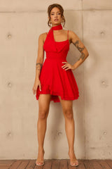Nocturne Veil Mesh Mini Dress - Red