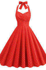 Halter Red Polk Dots Swing Dress