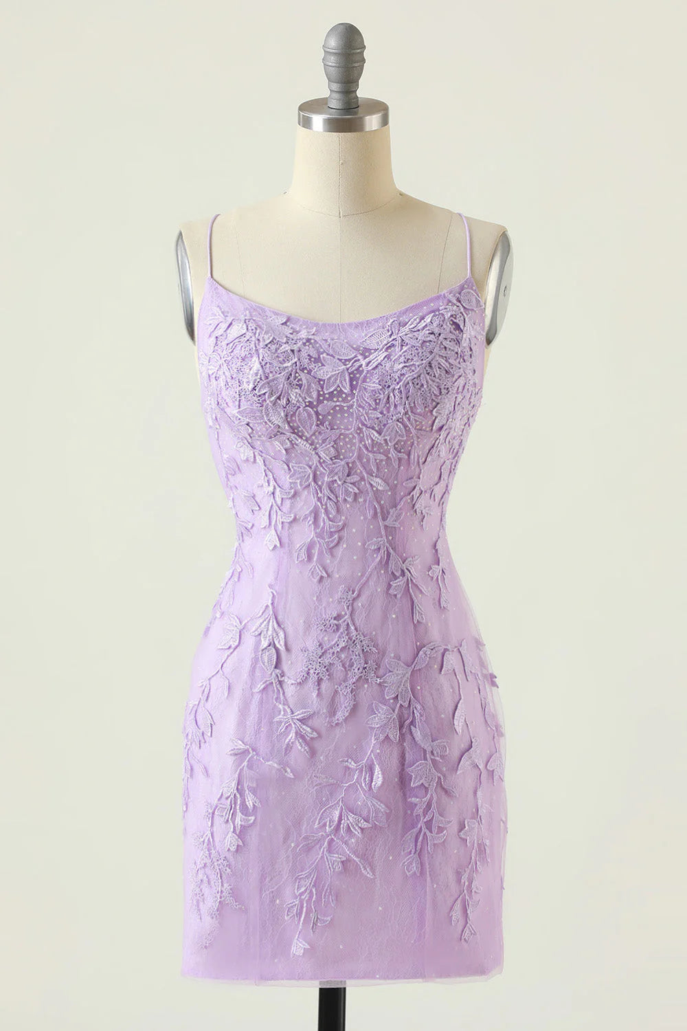 Lavender Lace Straps Tight Mini Dress