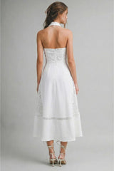 Celine Halter Neck Lace Midi Dress - White