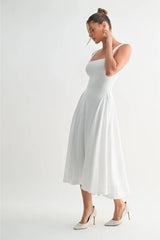 Monroe Scoop Neck Fit 'N Flare Midi Dress - White