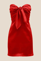 Strapless Yellow Tie Front A-line Short Dress