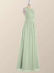 Jewel Neck Sage Green Chiffon Long Bridesmaid Dress