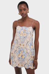 Damask Denim Daylight Scallop Mini Dress
